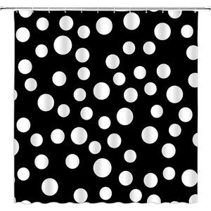 Rétro rouge et blanc à pois rideau de douche avec mignon Hippie Doodle circulaire motif géométrique Vintage salle de bain décor à la maison Stock - Product Image 1