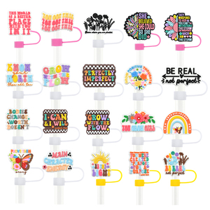 Phrase Series 10mm <span class=keywords><strong>Motivation</strong></span> Phrase Straw Topper Charms Réutilisable Pvc Potable Paille Conseils Couvre pour Gobelet - Product Image 3