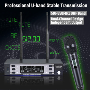 מערכת מיקרופון אלחוטית UHF דו-ערוצית, מיקרופון ידני ממתכת, פתרון שמע מקצועי לבמה, קריוקי וכנסייה - Product Image 2