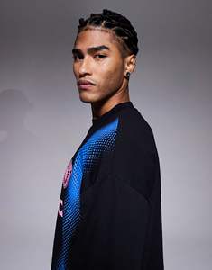 Футболка оверсайз с длинным рукавом, вдохновленная футболом, с объемным графическим принтом, черная, 100% хлопок, с круглым вырезом, в стиле пэчворк, футбольная майка - Product Image 4