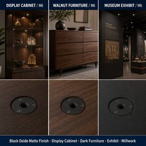 Écrou en T à 3 trous M6 en acier au carbone, finition noire, base ronde, écrou en T, insert fileté pour meubles - Product Image 5