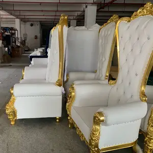 Personalizado Barato Branco Ouro Vermelho de Luxo da Rainha do Rei de Noiva jantar de Casamento Real sofá duplo cadeira do trono