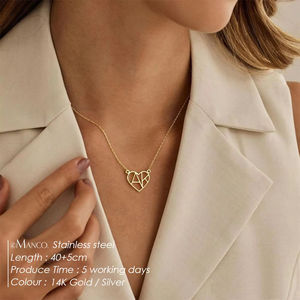 Collana Personalizzata EManco con Iniziale, Regalo di San Valentino, Pendente a Cuore con Lettera in Acciaio Inossidabile, Collana con Doppio Ciondolo - Product Image 2