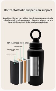 Highend Insulated <b>Water</b> <b>Bottle</b> Double Wall Custom Logo 18/32oz Capacity Feature Builtin Phone Holder - Product Image 6