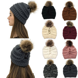 Bonnet de luxe en fausse <span class=keywords><strong>fourrure</strong></span> pour <span class=keywords><strong>femme</strong></span> et fille, bonnet tricoté à la queue de cheval, collection hiver 2022 - Product Image 6