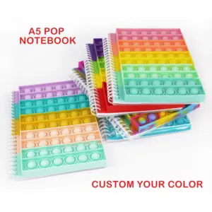 Custom Trending Rainbow A5 Stress Relief Silicone Pop Bubble Toy Cover High Quality Journal Notebook For Kids Boys Girls