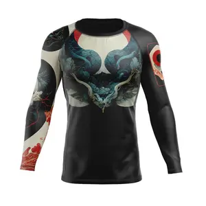 Kunden spezifisches Logo Großhandel Beste Qualität Rash guard Bjj Men MMA Hoch flexible Langarm Unterhemd Rash Guards