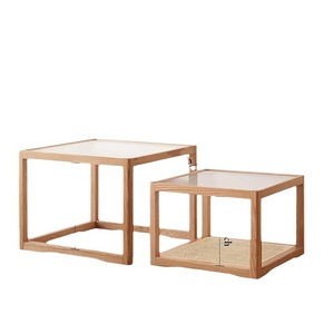 Mesa de centro cuadrada moderna de roble para sala de estar, mesa nido, mesa auxiliar de madera original, mesa de centro de ratán - Product Image 5