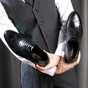 Handmade Men's Leather <b>Shoes</b> Business Formal Lace-up Carved Brogue <b>Shoes</b> Top Layer Cowhide Custom Service Available - Product Image 1