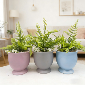 Ensemble de jardinières en céramique texturée avec fausses plantes - Décorations intérieures/extérieures - Product Image 4