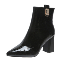 Nouvelles Chaussures Femme Tendance Mi-hautes Européennes et Américaines à Fermeture Éclair, Pointues, Coréennes, Tissées, Couleur Unie