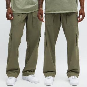 กางเกงคาร์โก้ขากว้างสีเขียวมะกอกสำหรับผู้ชาย แบรนด์ KingSen ผ้าไนลอนน้ำหนักเบา มีกระเป๋าหลายช่อง สไตล์สตรีทแวร์ กางเกงลำลอง - Product Image 1