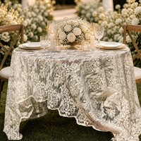 Nappe ronde vintage française brodée en polyester certifiée OEKO-TEX, dentelle florale décorative pour table de salle à manger ou de mariage
