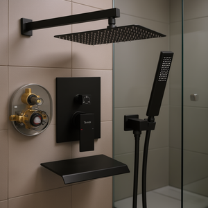 Ensemble de douche noir mat Tenfe avec pommeau de pluie de 12 pouces, douchette à main et robinet mural, accessoire de salle de bain moderne - Product Image 2