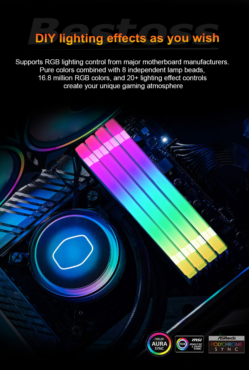 Bestoss Desktop PC Memory RAM 3200mhz DDR4 16GB Gaming