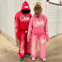 Ensemble streetwear unisexe 2 pièces : sweat à capuche vintage délavé personnalisé avec patch brodé et pantalon de survêtement large