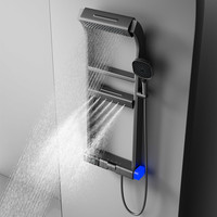 Panel de Ducha Termostático Color Gris Acero, Sistema de Ducha Multifunción con Pantalla Digital de Temperatura para Baño