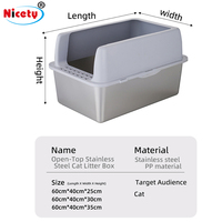 Bac à litière pour chat Nicety en acier inoxydable + PP, grande capacité, côtés hauts, couvercle anti-adhésif et pelle, facile à nettoyer et design robuste