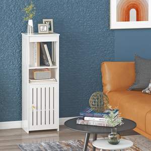 Organiseurs de salle de bain fins à 4 niveaux, armoire de rangement étroite pour salle de bain avec porte et étagère ouverte - Product Image 4