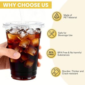 Gobelet en plastique transparent jetable de 16 oz avec couvercle anti-fuite et paille, idéal pour les cafés glacés et les soirées soda - Product Image 5