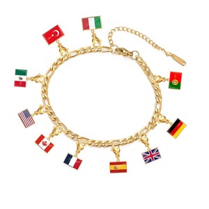 Pulseras Nacionales Personalizables con Colgantes de <span class=keywords><strong>Bandera</strong></span>, Cadenas de Acero Inoxidable Chapadas en Oro de 18K, Joyería Geométrica Unisex Antideslustre - Product Image 1