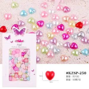 Best Selling Nail Ornaments Mixed Color Shape Pack ABS Plastic 3D Pearl Butterfly Heart Nail Art Charms Set Wholesale