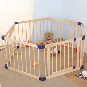 Corralito de madera maciza para niños para bebés gateando y caminando Sala de estar Barrera de seguridad y barandilla - Product Image 1