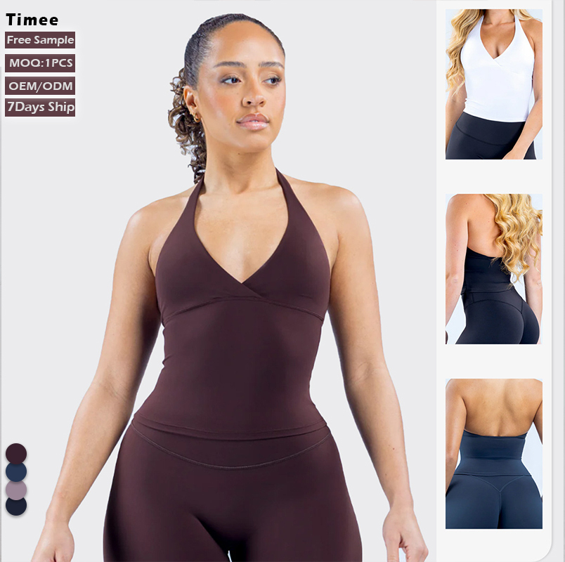 2026 Fashion New Arrival Halter Neck Sports Casual Top High Stretch V Neck Breathable Cool Feeling Women's Yoga tank Top
