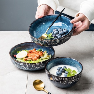 American retrò glassa da forno stoviglie di alto valore blu zuppa di riso moderno uso domestico usa e getta per l'esportazione transfrontaliera - Product Image 5