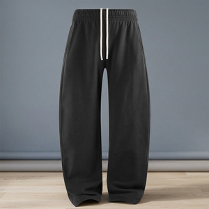 Pantalon de survêtement noir à jambes larges pour hommes, taille élastique, cordon de serrage, pantalon décontracté avec poches latérales, vêtements d'automne - Product Image 3