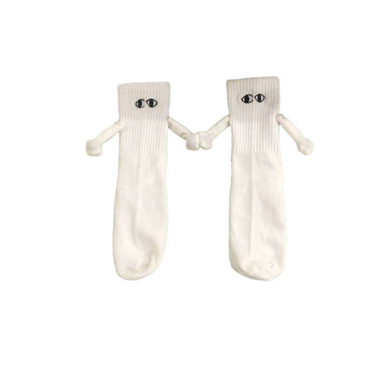 Manufacturer Wholesale Cotton Breathable Solid Color Magnetic Middle Socks Customized Couple Holding Hands Knitted Crew Cuff