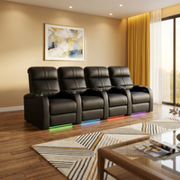 Canapé inclinable électrique intelligent extensible moderne en cuir véritable quatre places avec coussins en mousse à mémoire de forme et structure en bois pour home cinéma