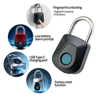 Cadenas à empreintes digitales rechargeable par USB, 20 empreintes digitales, serrure biométrique sans clé pour casier de gym, bagages
