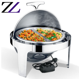 Dubaï équipement de cuisine ustensile en laiton <span class=keywords><strong>rond</strong></span> chafer <span class=keywords><strong>buffet</strong></span> serveur acier inoxydable chauffe-plats or roll top chaffing dish <span class=keywords><strong>buffet</strong></span> - Product Image 3