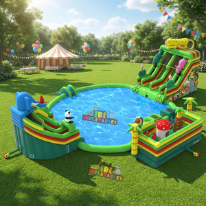 Parc aquatique gonflable personnalisé Jungle World, aire de jeux aquatique gonflable avec toboggans aquatiques et piscine à jets d'eau pour divertissement en plein air - Product Image 4