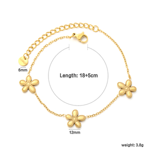 18K Gold Plated Stainless Steel Flower Charm <b>Bracelet</b> Unisex <b>Cute</b> Dainty Five-Petal Floral Chain Link Hypoallergenic - Product Image 1