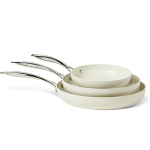 3 Piece Ceramic Non-Stick Frying <b>Pan</b> Set with <b>Stainless</b> <b>Steel</b> Handle Cream Skillet Cookware - Product Image 6
