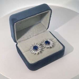 ต่างหูทรงเรขาคณิตสำหรับผู้หญิง ดีไซน์คลาสสิกและหรูหราจาก Tianyu Gems ตัวเรือนทองเหลืองชุบทอง ประดับด้วยเพทายทรงรีสีน้ำเงิน - Product Image 2