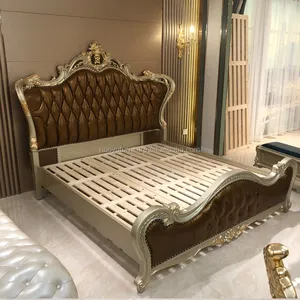 1603#Antique Luxury European Baroque Bed French Provincial Wedding Hand Carved Wooden MDF Bedroom Set Cardboardfurniture