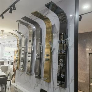 Ensemble de douche mural classique en acier inoxydable avec panneau thermostatique Kaiping, robinets de pluie, jets doux, massage, et modes de pulvérisation avec fonction pause KAVED - Product Image 1