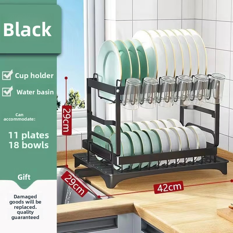 Black double-layer dish rack (standard)