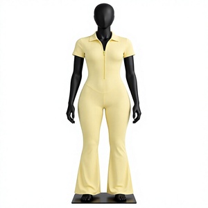 Ensemble de survêtement zippé pour femme, en spandex et polyester, coupe slim, manches courtes, 2 pièces, vêtements de sport - Product Image 1
