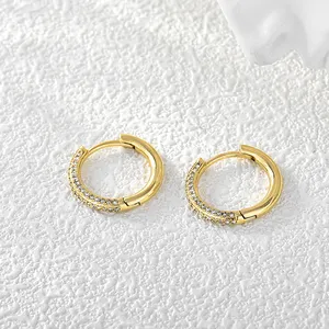 Hot Sale Huggie Hoop Earrings Brass Gold Plated Jewelry Full Diamond Zircon Texture 18mm Earrings