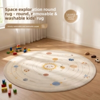 Tapis rond en fausse fourrure de cachemire GHT, amovible et lavable, double couche, motif astronaute et océan, pour salon et chambre d'enfant