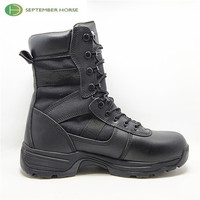 Bottes tactiques respirantes à lacets avec fermeture imperméable, unisexes, en cuir véritable noir