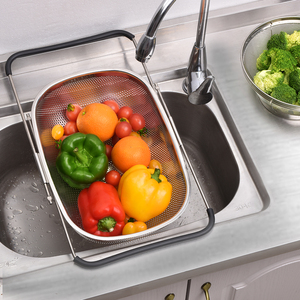 Passoire de cuisine pliable en acier inoxydable de haute qualité, maille fine, design écologique pour le lavage des légumes et des fruits - Product Image 1