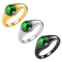 Dina Neuer Edelstahl-Ring mit Rundem Grünem Zirkon im Smaragdtönigen Design