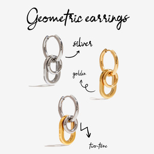 Modern Minimalist 18K <b>Gold</b> Plated Stainless Steel Geometric Oval Hoop Pendant <b>Earrings</b> For Women Fashion <b>Dangle</b> Jewelry - Product Image 5