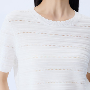 <span class=keywords><strong>T</strong></span>-shirts en Soie et Coton Personnalisés pour Femmes – Hauts Décontractés à Col Rond Tendance pour l'É<span class=keywords><strong>t</strong></span>é et le Printemps – Vente en Gros - Product Image 4