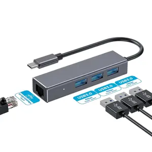 Oem Odm Beste Reis-En Werkaccessoires 4 In 1 Usb C Hub, Aluminiumlegering Usb C Hub Met 1Gbps Ethernet Adapter